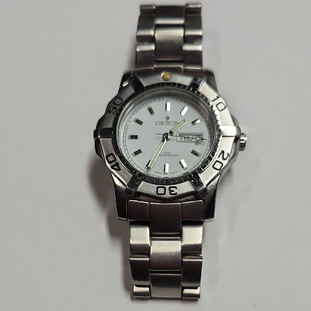 Croton Silver Stainless Steel Men’s Watch with White Dial Croton CA301051